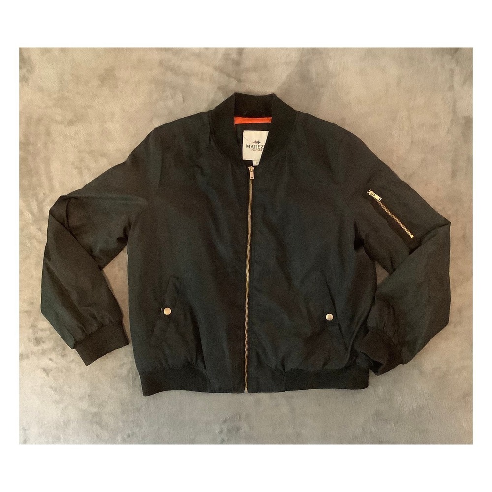 Marezzi Couture Men's XL Black Bomber Jacket Orange Lining Flight MA-1 Style